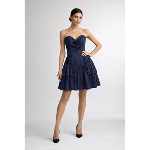 Vintage 80s Gunne Saxx Jessica McClintock Blue Satin Strapless Mini Dress Size 1